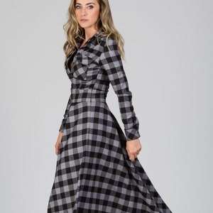 Plaid Dress, Maxi Tartan Dress, Mid Century Modern Dress, Flannel Dress, Womens Clothing, Wedding Guest Dress, Plus Size, Outlander Dress