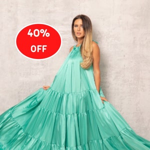 40% OFF Size M&L Dress, Versatile Dress, Valentine Gift for Her, Green Maxi Dress, Long Circle Dress, Extravagant Dress, Modern Dress Women