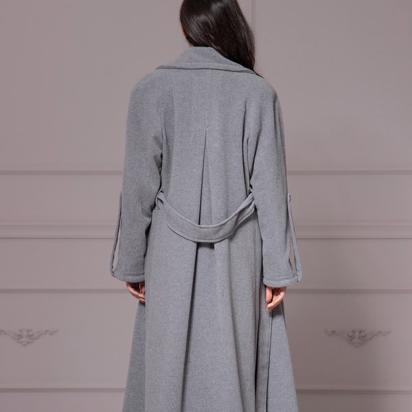 Lockerer Winter-Trenchcoat mit Trapez-Silhouette, dicker, breiter Wollmantel in voller Länge, Vintage-inspirierter Mantel, übergroßer Mantel im Stil der 1960er Jahre
