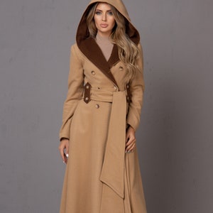 Fit and Flare Long Wool Camel Coat, Skirted Overcoat, Winter Swing