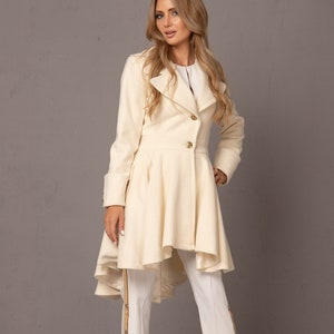 Princess Coat, Wool Bridal Coat, Fall Style, Asymmetric Flared Coat, Pea Coat, Plus Size Clothing, Wedding Overcoat, Elegant Coat