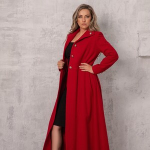 Red Princess Coat, Red Wool Coat, Spring Style, Maxi Wool Coat, Plus Size Clothing, Floor Length Coat, Long Wool Coat, Fit And Flare
