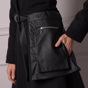 Ceinture à boucle minimaliste en similicuir avec poches latérales à fermeture éclair - Ceinture taille basse, Ceinture pour pardessus, Ceinture noire unie, Vêtements avant-gardistes