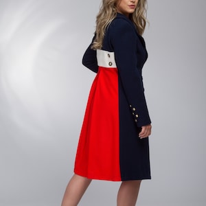 Color Block Wool Coat, Fit and Flare Coat with Colorful Back, Cashmere Coat, Knee Length Coat, Designer Coat, Elegant Coat for Woman