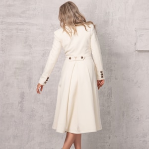 Ivory White Wool Winter Coat, Cream Coat Dress, Long Princess Overcoat, Fit and Flare Wedding Coat, Double Breasted Elegant Midi A-Line Coat