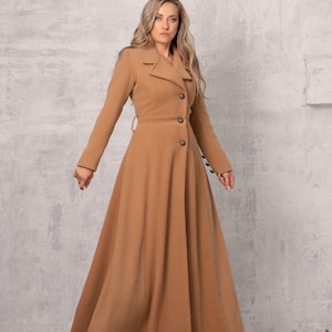 Cappotto in lana da principessa, cappotto invernale, cappotto lungo in lana, abbigliamento da donna, giacche e cappotti, stile moderno di metà secolo, cappotto lungo fino ai piedi, taglie forti