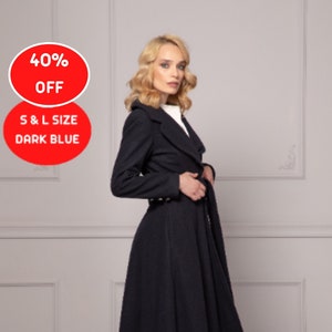 Sconto del 40% su cappotti taglia S e L - Soprabito con gonna Dark Academia, giacca in lana nera con cintura lunga, soprabito con tasche eleganti, cappotto invernale da donna