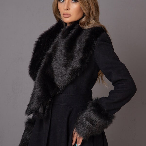 Custom Faux Fur Collar & Cuffs for Your Astraea Coat - Faux Fur Details for Coat, Large Faux Fur Collar, Eco Fur Cuffs for Jacket