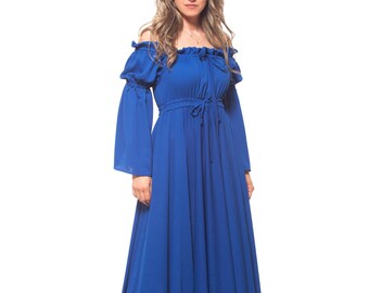 New Years Eve Dress, Ball Gown Women, Prom Dress, Plus Size Clothing, Formal Dress, Off Shoulder Dress, Fit and Flare Dress, Blue Maxi Dress