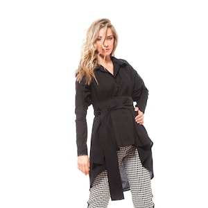 Fall Style Long-Sleeve Loose Asymmetrical Boho Blouse/Top with Belt, Handmade Designer Item, Plus Size Available