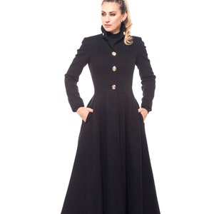 Victorian Coat, Long Black Coat, Floor Length Princess Coat, Wool Gothic Coat, Winter Maxi Coat, Edwardian Fit and Flare Coat,Steampunk Coat