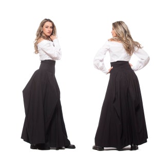Black Maxi Victorian Skirt, Extravagant Asymmetrical Skirt, Evening Gothic Skirt, Steampunk Cotton Skirt, Avantgarde Fishtail Cocktail Skirt