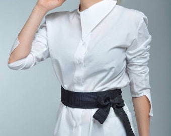 Witte maxi-tuniek, wit katoenen shirt, gedeconstrueerd shirt, zachte tuniek, asymmetrische top, witte blouse, casual tuniek van Astraea