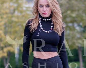 Black Top, Crop Top, Turtleneck Top, Plus Size Clothing, Sexy Top, Long Sleeve Top, Minimalist Top, High Neck Top, Elegant Top, Party Top