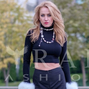 Schwarzes Top, Crop Top, Rollkragen Top, Plus Size Kleidung, Sexy Top, Langarm Top, Minimalistisches Top, Stehkragen Top, Elegantes Top, Party Top