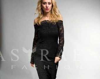 Off Shoulder Dress, Black Dress, Cocktail Dress, Evening Dress, Plus Size Clothing, Little Black Dress, Lace Dress,Romantic Dress,Sexy Dress