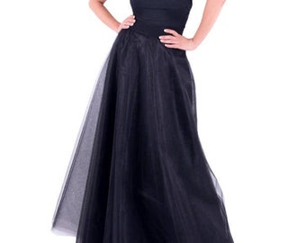 Black Tulle Skirt, Maxi Tulle Skirt, Evening Outfit, Gothic Style Skirt, Womens Clothing, Floor Length Skirt,Elegant Maxi Skirt,Formal Skirt
