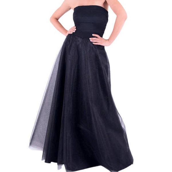 Black Tulle Maxi Skirt, Festive Gothic Style Skirt, Floor Length Wedding Skirt, Formal Plus Size Tulle Skirt, Bridesmaid Summer Long Skirt