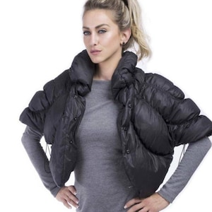 Black Winter Jacket, Cropped Puffer Jacket, Plus Size Clothing,Black Puffer Coat,Extravagant Jacket,Avant Garde Jacket, Fall Fashion