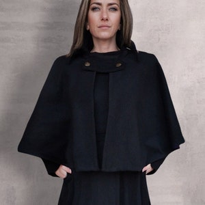 Women Cape Coat, Black Capelet Coat, Poncho Coat, Womens Clothing, Short Cape Coat, Bolero Coat, Wool Clothing, Gothic Coat, Wool Black Coat