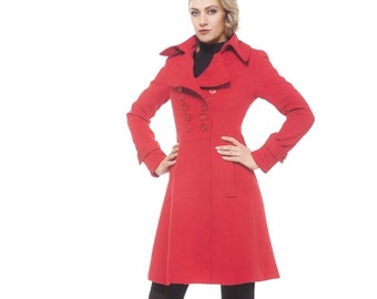 Women Fashion, Red Coat, Winter Coat, Warm Coat, Plus Size Clothing, Button Coat, Red Overcoat, Mod Clothing, Wool Coat, 1950s Clothing