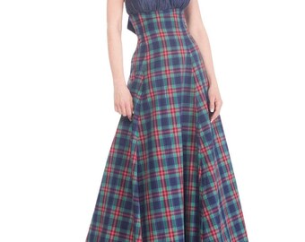 Maxi Tartan Plaid Skirt, Summer Plus Size Cotton Skirt, High-Waisted Long Skirt, Full Empire Line Evening Skirt, Extravagant Walking Skirt