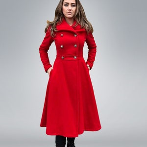 Red Wool Coat, Princess Coat, Fit And Flare Coat, Winter Coat, Elegant Coat, Plus Size Clothing, Romantic Coat, Cashmere Coat, Winter Wear