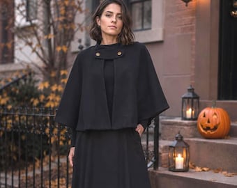 Women Short Cape Coat, Black Halloween Costume Cape, Witchy Poncho Coat, Womens Clothing, Cosplay Costume, Short Medieval Cape, Wicca