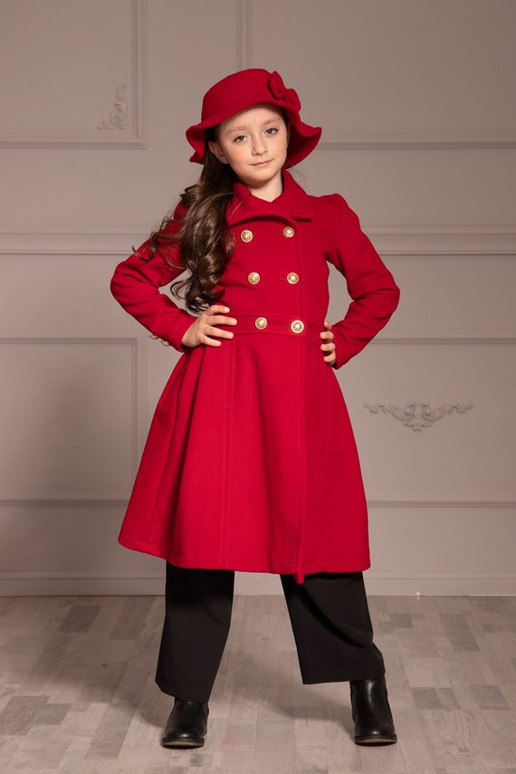 Fit and Flare Girl Coat Double Breasted Jacket for Kids, Winter