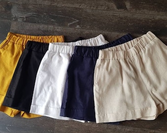 40% OFF Size S & M, Beachwear Linen Shorts, Elastic Short Pants, Plus Size Linen Shorts, Wide Leg Shorts, Short Pants With Pocket, Linen
