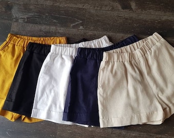 40% OFF Size S & M, Beachwear Linen Shorts, Elastic Short Pants, Plus Size Linen Shorts, Wide Leg Shorts, Short Pants With Pocket, Linen