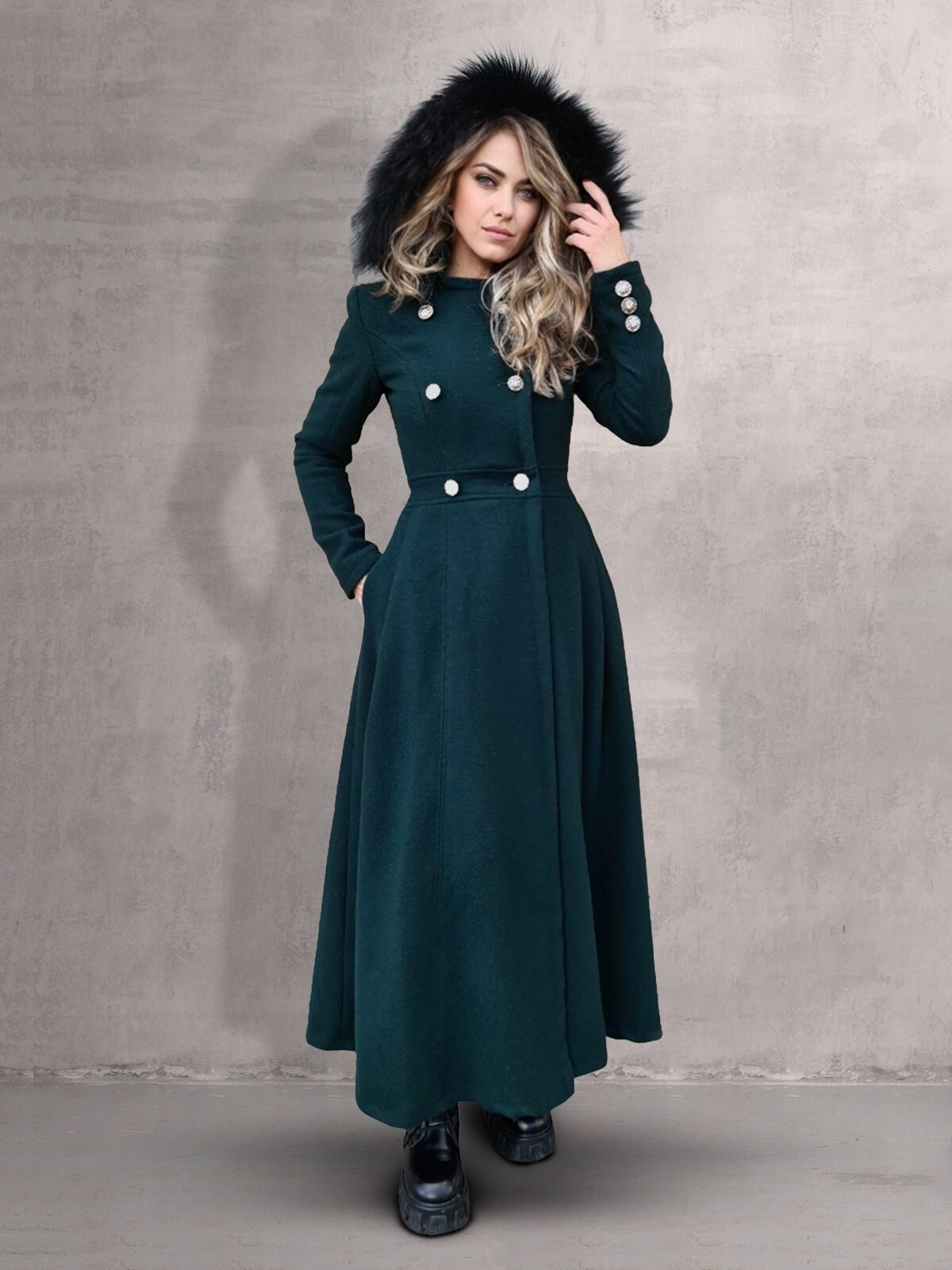 Double-breasted Women's Long Coat With 