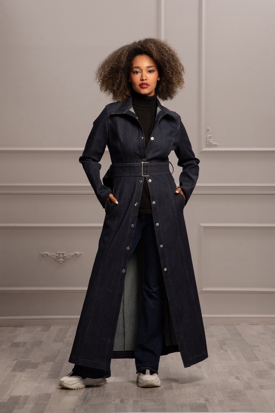 Denim Trench Coat, Floor Length Coat, Spring Jacket, Womens
