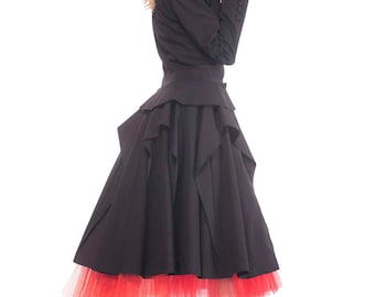 Casaco preto feminino, sobretudo preto, casaco assimétrico, roupa gótica, casaco extravagante, anágua preta, roupa vitoriana, casaco de inverno