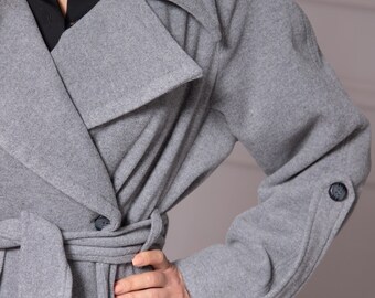 【専用】big silhouette wool coat Loose Winter Trench Coat With Trapeze Silhouette, Chunky