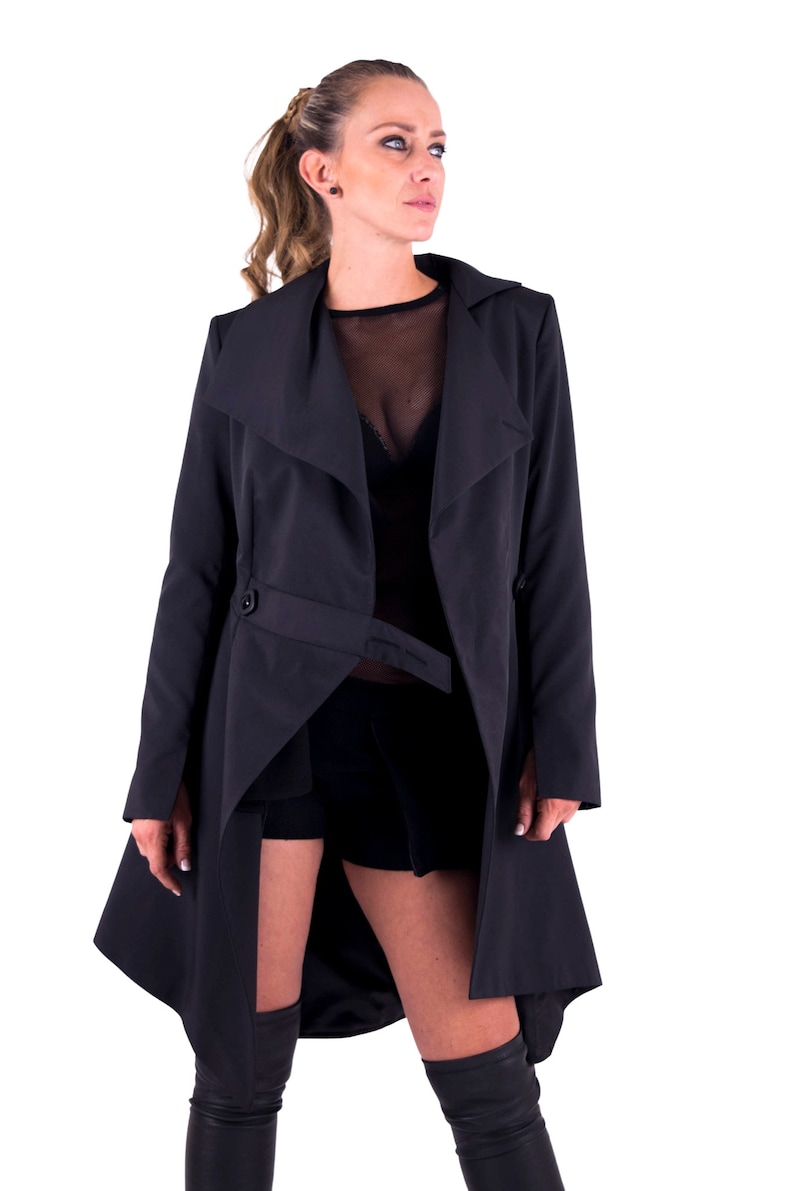 High Collar Jacket Futuristic Clothing Women Coat Trench Coat Extravagant Coat Wool Coat Black Coat Asymmetrical Coat Black Raincoat