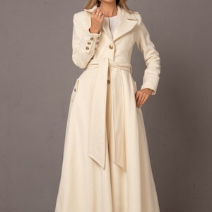 Winter Wedding Long Coat, Off White Floor Length Coat, Wool Cashmere Wrap Coat, Ivory Bridal Trench Coat, Ladies Long Princess Dress Coat image 2