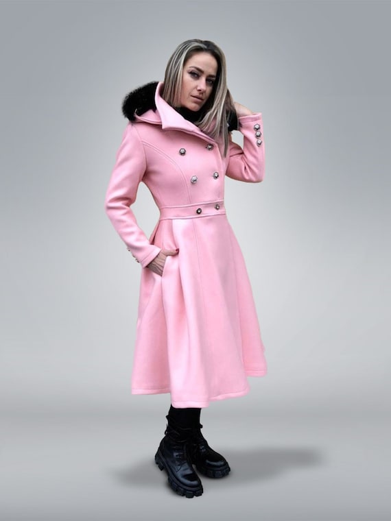 Pink Wool Coat, Swing Hooded Overcoat, Plus Size Princess Coat, Long Winter  Peacoat, Custom Midi Pink Coat With Hood, Stylish Gothic Jacket -   Canada