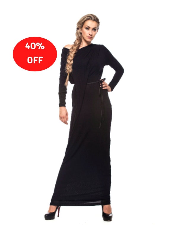 40% SALE, Size M Sweater Dress, Wool Dress, Black Knitted Dress, Women Maxi Dress, Plus Size Dress, Long Wool Dress, Gothic Dress, Sweater