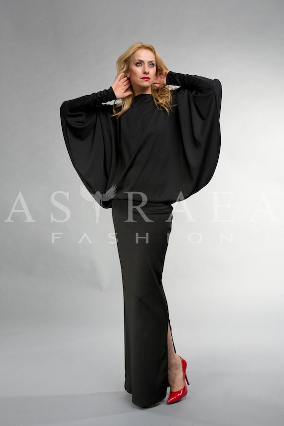 Backless Dress Black Maxi Dress Formal Dress Batwing Dress | Etsy