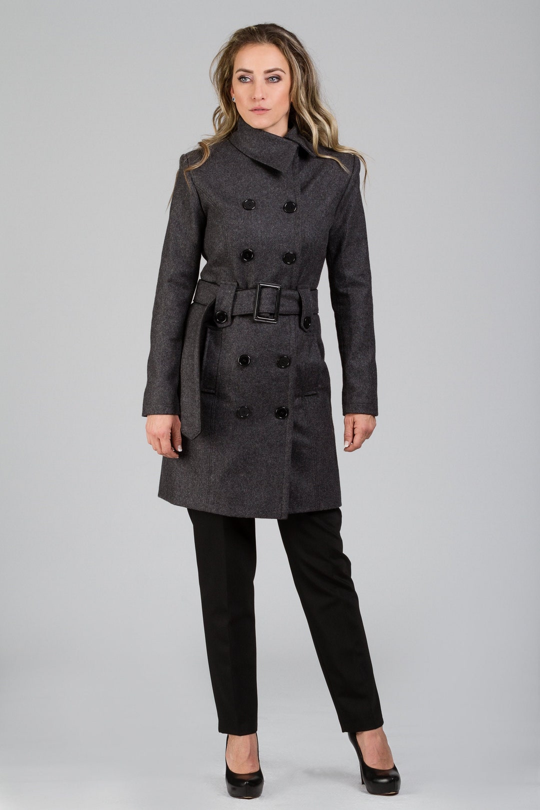 High Collar Coat Grey Wool Coat Cashmere Coat Mother's - Etsy