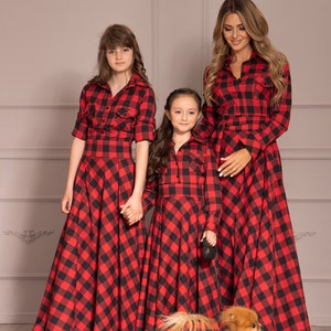 Red Tartan Dress, Plaid Girl Dress, Matching Family Dress, Kids Clothing, Tartan Girl Dress, Mommy and Me Dress, Checkered Dress