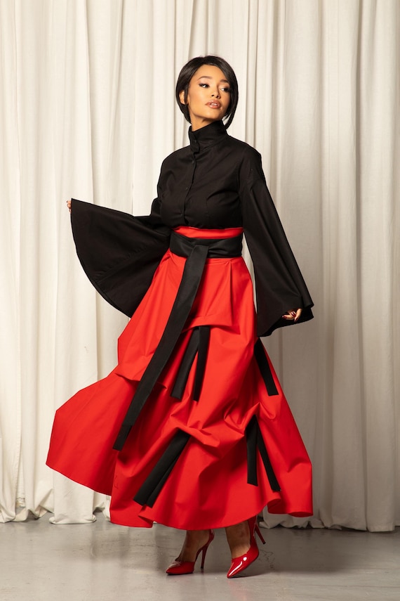 Red Extravagant Skirt, Women Maxi Skirt, Tiered Skirt, Womens Clothing,  Futuristic Clothing, Avant Garde Outfit,formal Long Skirt, Plus Size - Etsy