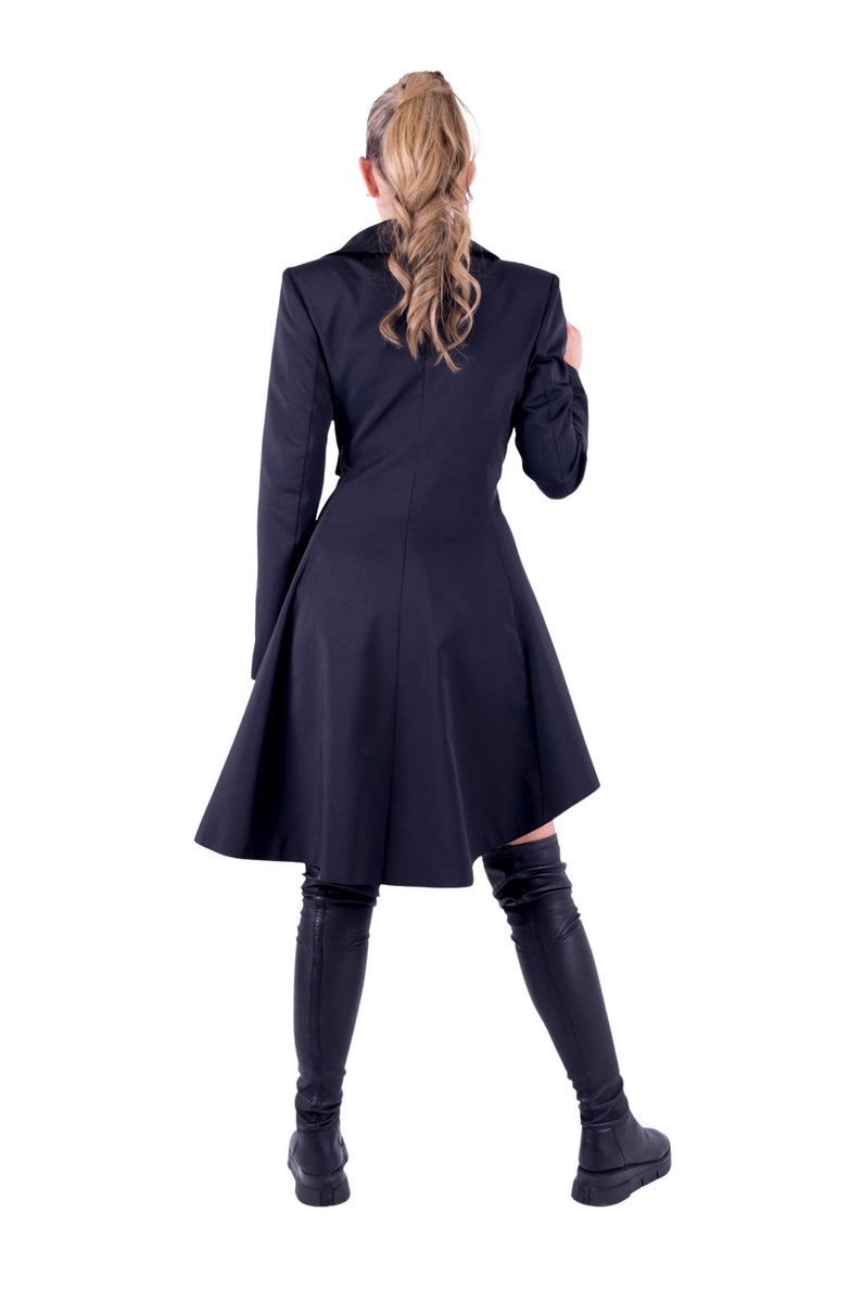 High Collar Jacket Futuristic Clothing Women Coat Trench Coat Extravagant Coat Wool Coat Black Coat Asymmetrical Coat Black Raincoat