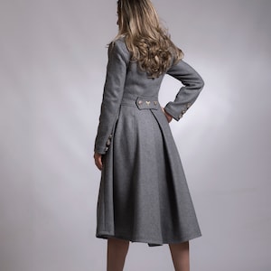 Wool Princess Coat, Fit and Flare Swing Coat, Custom Winter Dress Coat, Cashmere Coat in Light Gray, Double-Breasted Wool Tailored Overcoat image 2