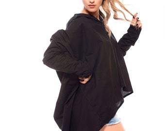 Women Shirt, Black Shirt, Extravagant Shirt, Plus Size Clothing, Boho Shirt, Gothic Clothing, Loose Shirt, Asymmetric Shirt, Plus Size