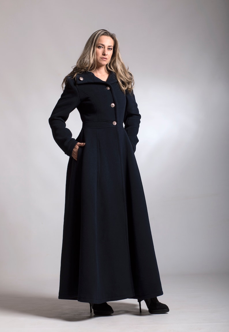Dark Blue Maxi Coat Long Cashmere Coat for Winter Wool Coat - Etsy