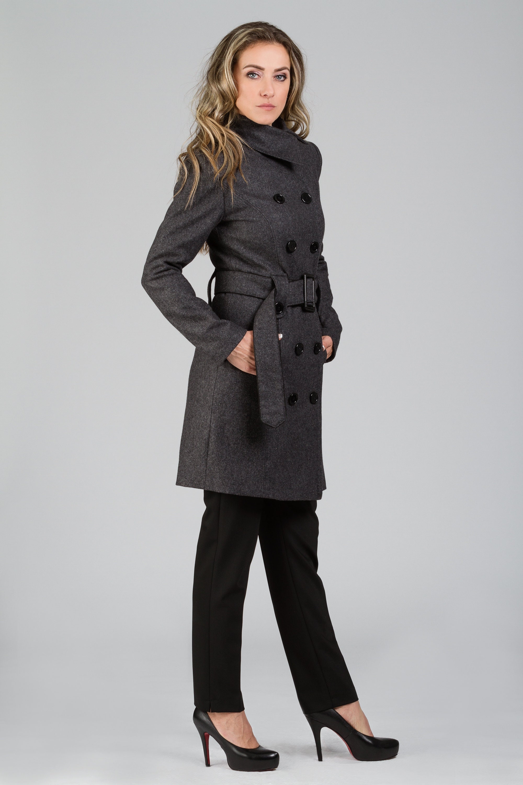 High Collar Coat Grey Wool Coat Cashmere Coat Mother's - Etsy