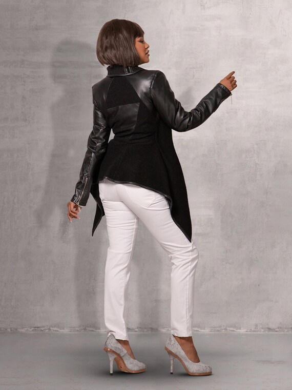 High low top leather jacket