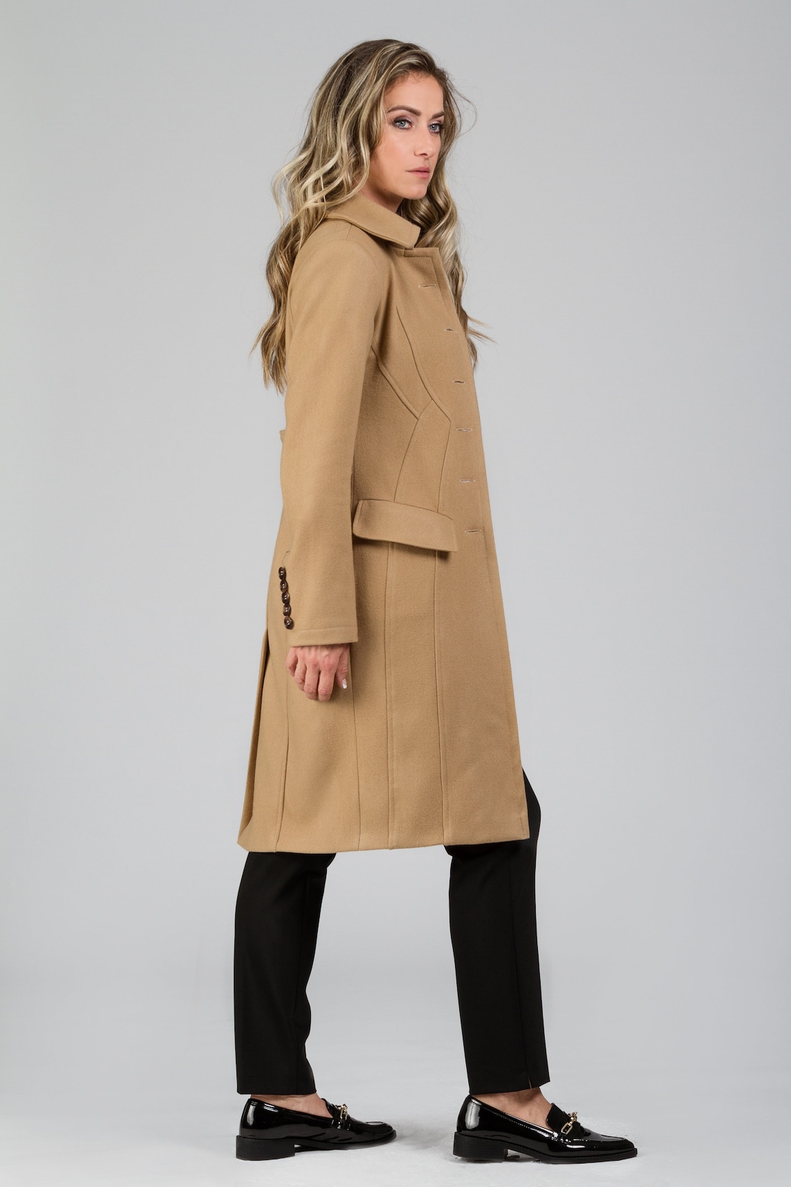 Camel Coat Cashmere Coat Wool Midi Coat Knee Length Beige Etsy